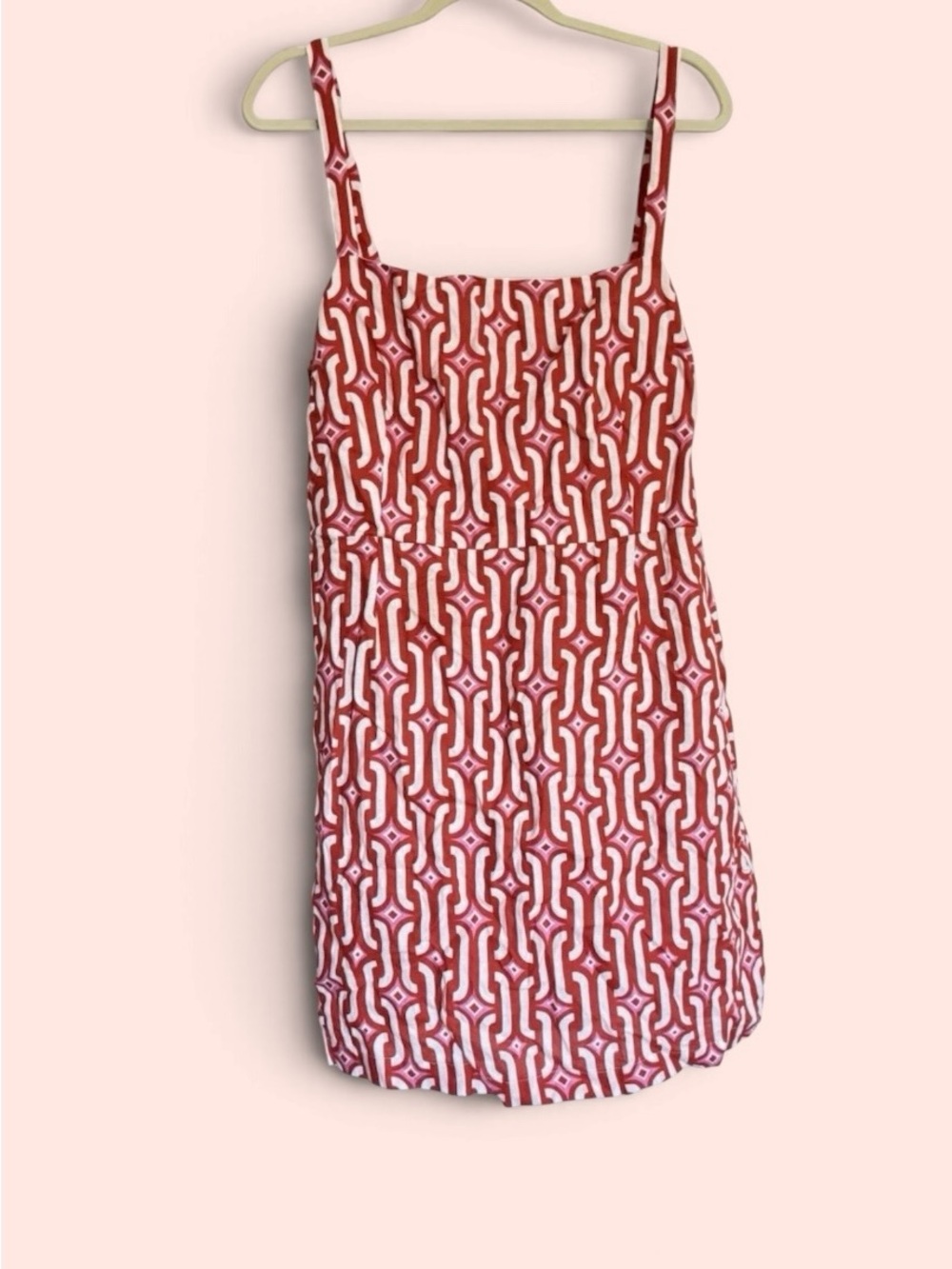 Boden Red & White Geometric Spaghetti Strap Mini Dress Size 20